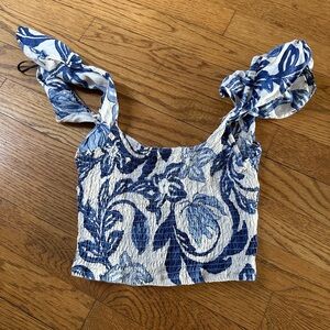 H & M crop blue and white top size xs